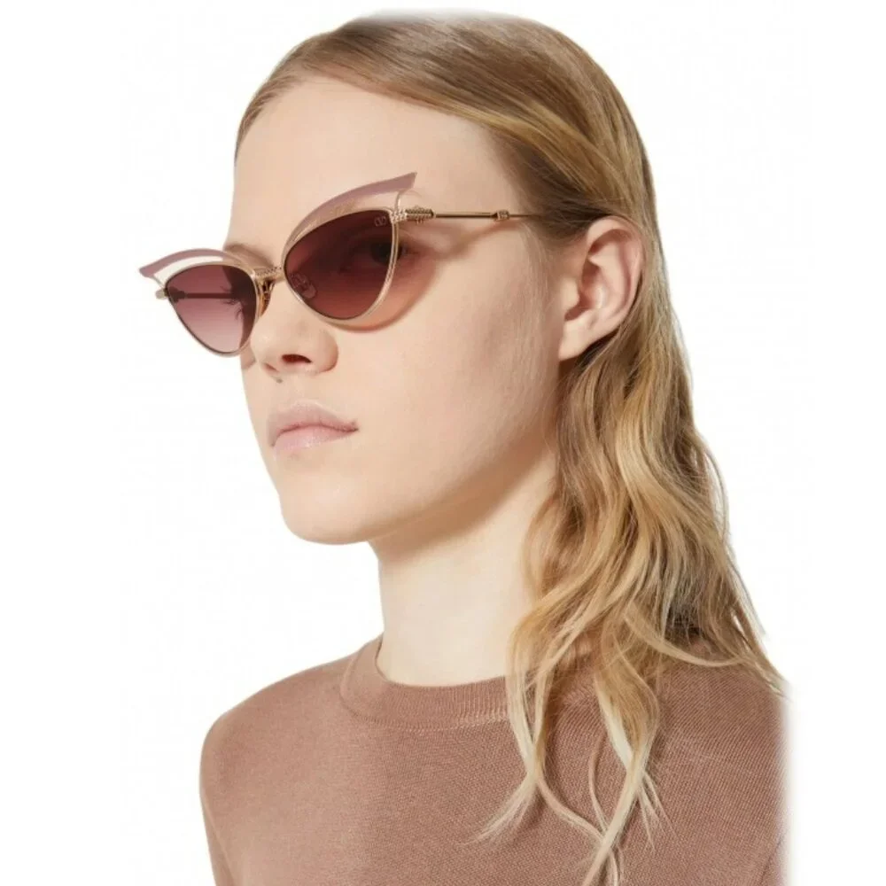 Valentino Men BRAND NEW Sunglasses Titanium Gold Grey Cat Eye V - GLASSLINER
